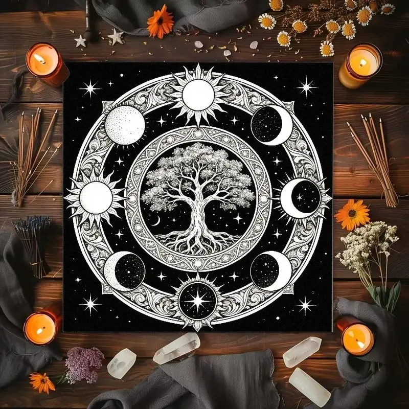 Tree Of Life Sun Moon Moon Phase Stars Altar Cloth Tarot Cards Tablecloth Witch Astrology Divination Ceremony Mat
