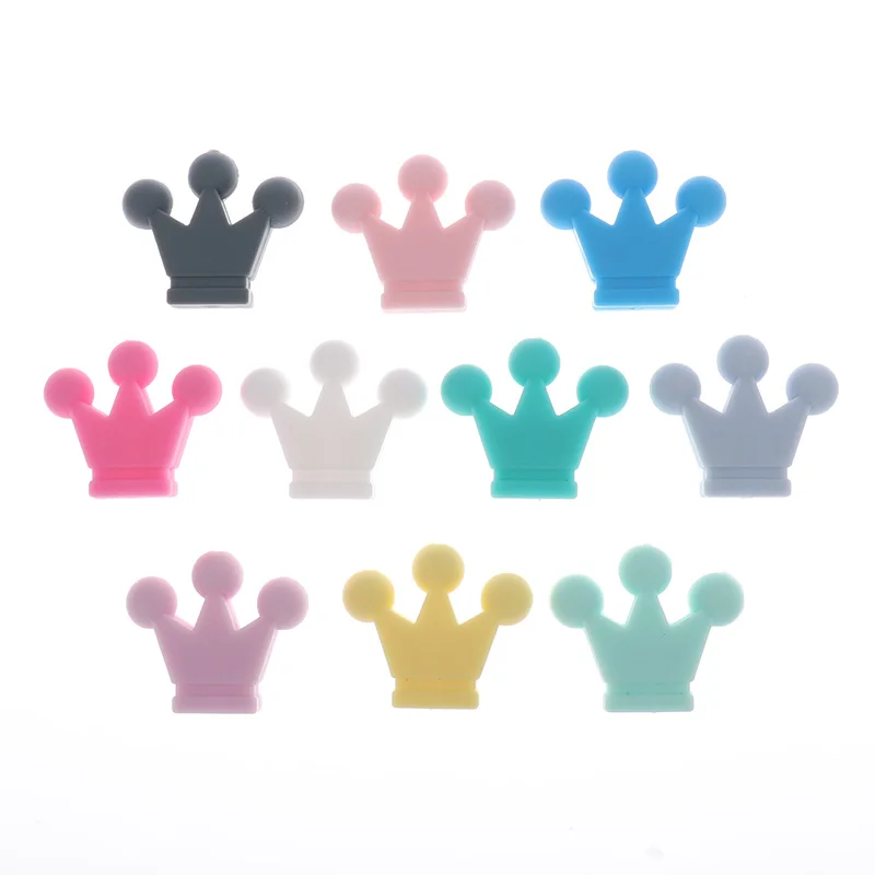 5pcs Silicone Teethers Baby Teething Cartoon Colourful Crown element Teethers Pendant Food Grade DIY Baby Pacifier Chain Pendant