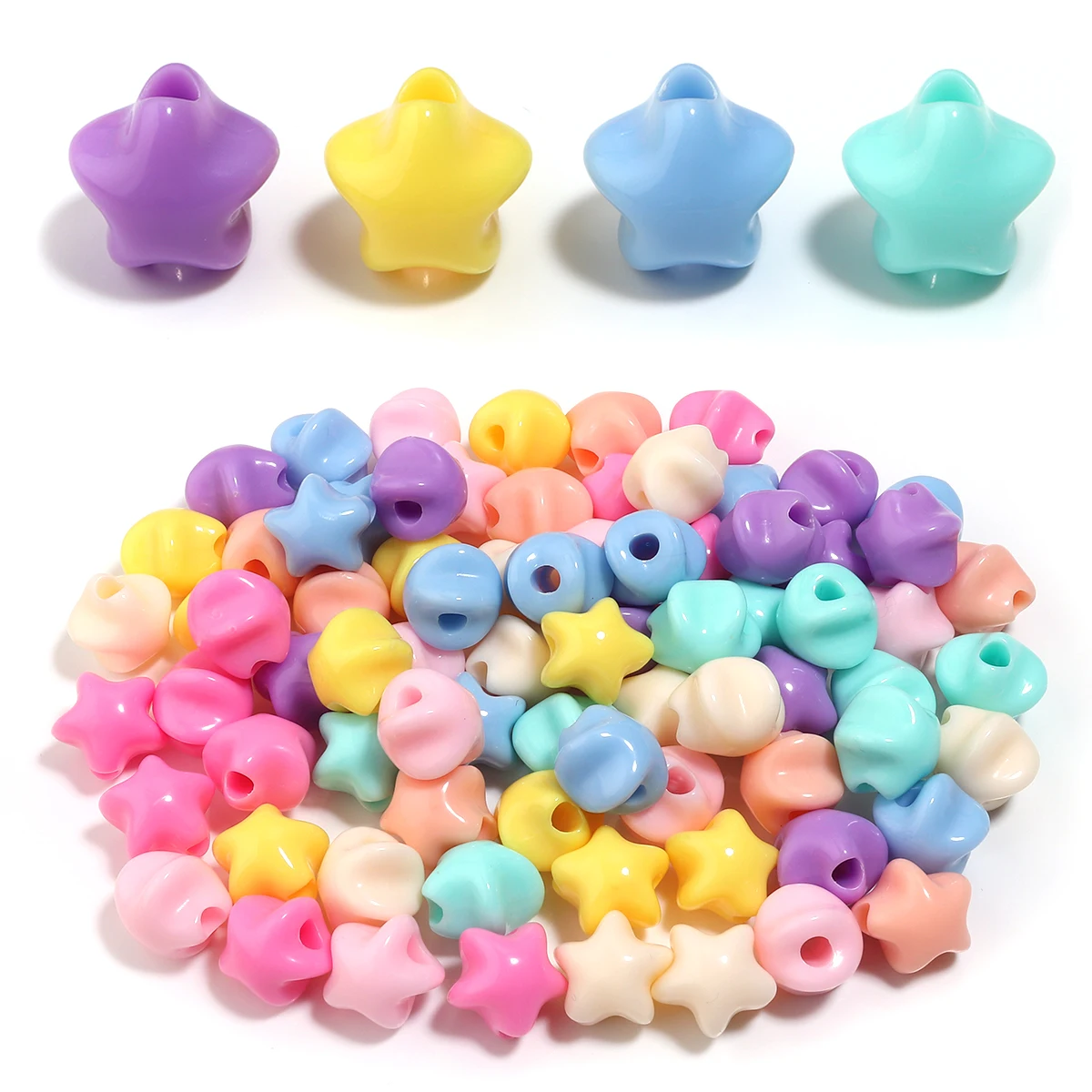 50 Stück 14 mm bonbonfarbene Stern-Acrylperlen, lose Pentagramm-Perlen für die Schmuckherstellung, DIY-Armbänder, Halsketten, Telefonketten