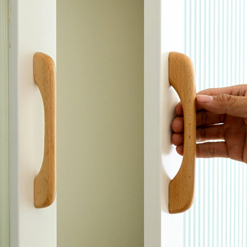 Modern Simple Solid Wood Log Cabinet Door Drawer Cupboard Shoe Cabinet Handle Long Strip Single-Hole Design Wardrobe Furniture A