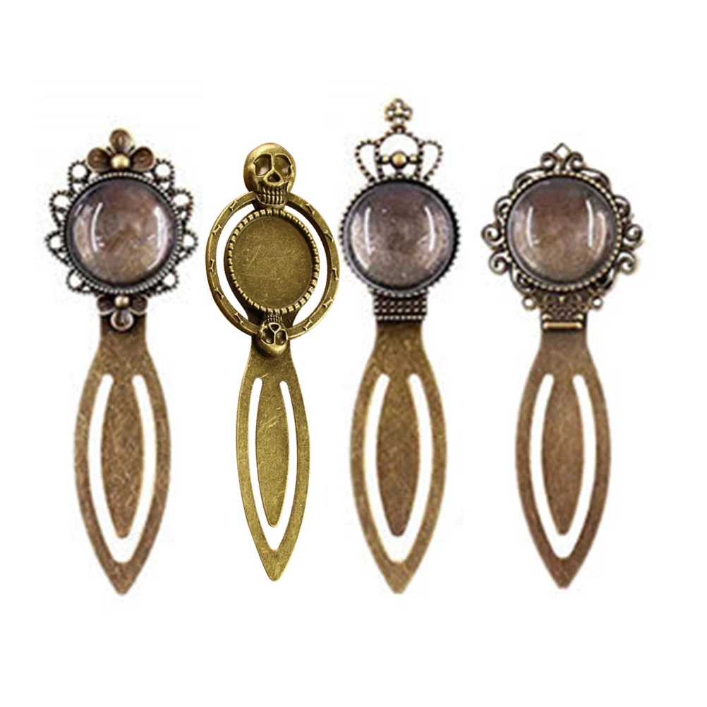 

4pcs Retro Bookmark Bottom Jewelry Tray Glass Charms DIY Pendant Settings Trays Custom Resin Crafts Accessories Handmade Gifts