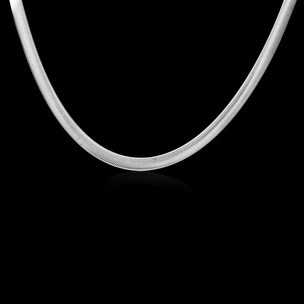 40-60cm 925 Sterling Silber Halskette 6MM Flache Schlangenkette Damen Herren Hochzeit Edle Modeschmuck Charm Geschenke – Detail 5