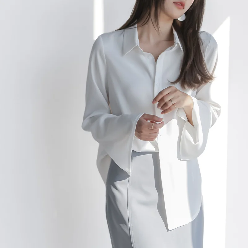 Shirts Women Flare Long Sleeve Ins Sun-proof Fashion Summer Chic Thin Ulzzang Soft Elegant Sweet Style Holiday Solid Temperament