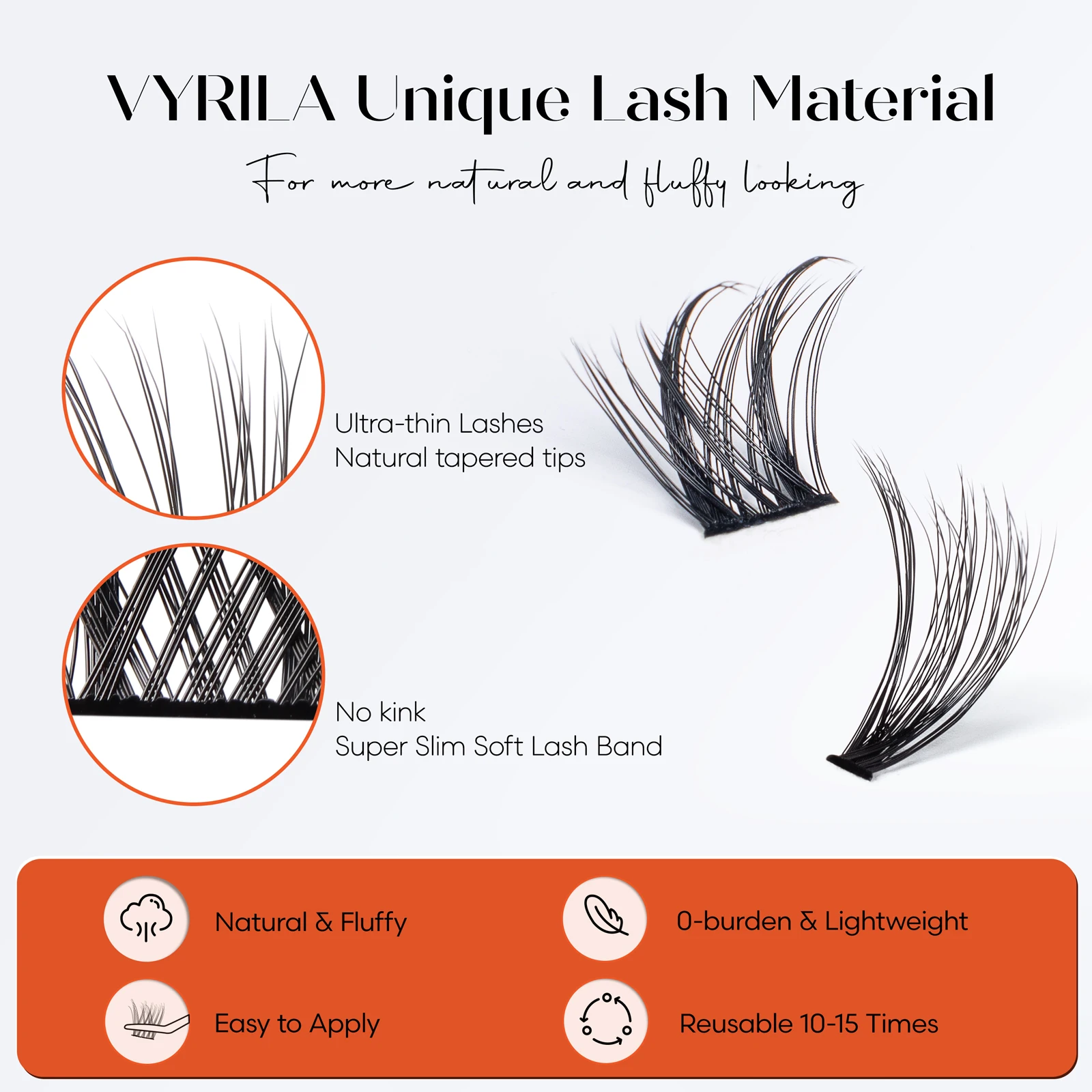 VYRILA-Kit de racimo de pestañas individuales esponjosas, Kit de extensiones de pestañas DIY con unión de pestañas y sello, juego de maquillaje