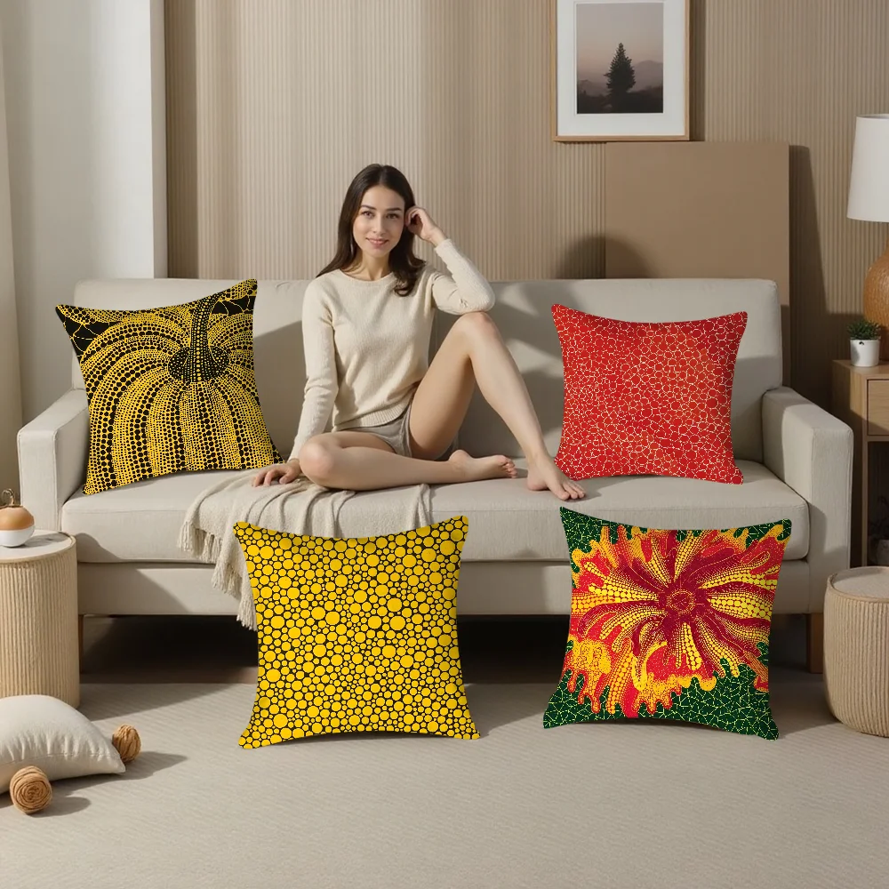 Y-Yayoi K-Kusama Abstract Art Pillow Case Plush Fabric Soft Pillowcase Double Sided Print Sofa Cushion Cover Throw Pillow Cover