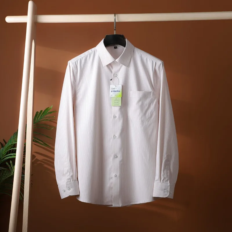 Men's Natural Linen Blend Striped Shirt - Casual Breathable Long Sleeve Button Down Collar Top