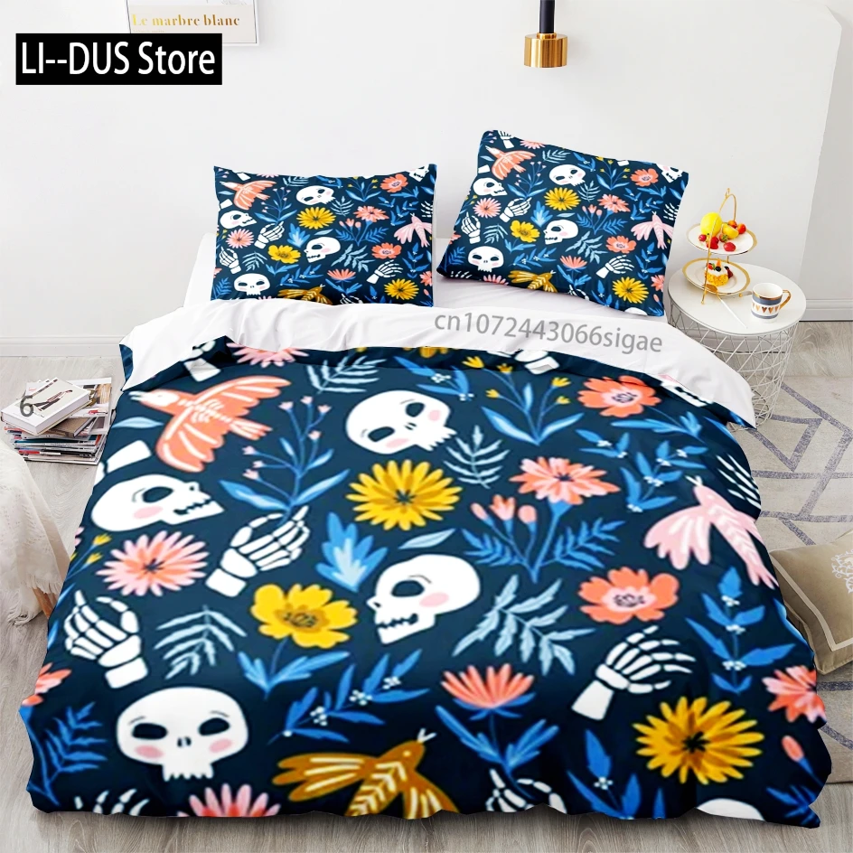 

Skeleton Bedding Set Single Twin Full Queen King Size Skull Bed Set Aldult Kid Bedroom Duvetcover Sets 3D Anime Bedding Sets