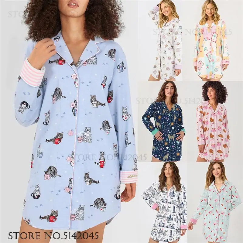 

New Cotton Brushed Cartoon Nightgown Loungewear Summer Women Sleepwear Sexy Lingerie Loose Casual Sleepshirt Homewear Nightdress