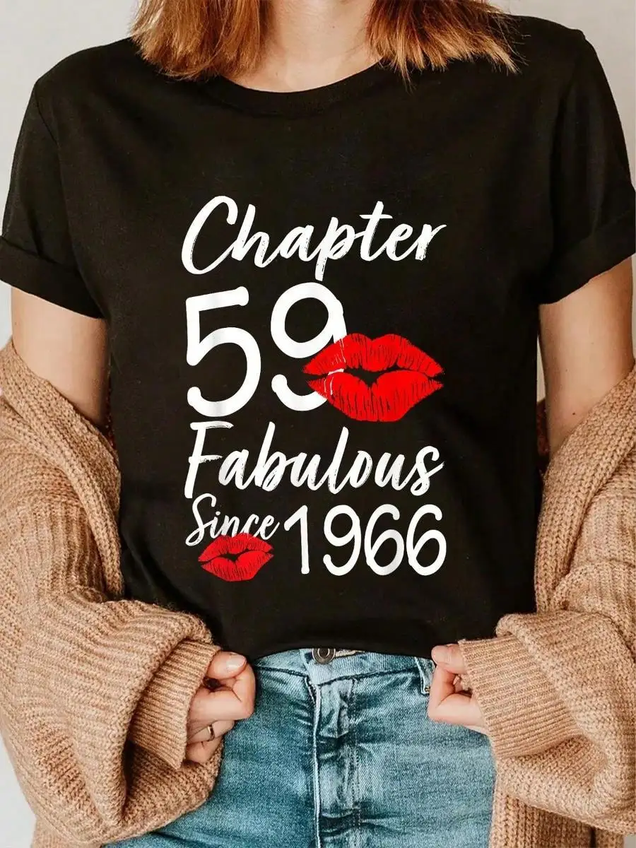 

100_ Cotton Chapter 59 Fabulous Since 1966 59th Birthday Lips For Women T-Shirt