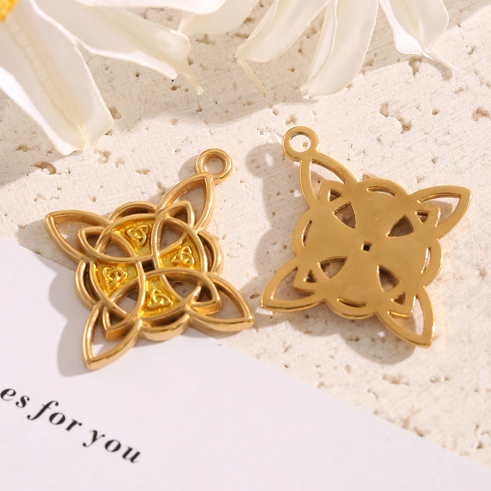 1-3PCS 금도금 켈틱 매듭 참 블랙 스톤 빈티지 기하학 펜던트 DIY 목걸이 귀걸이 쥬얼리 제작 도매