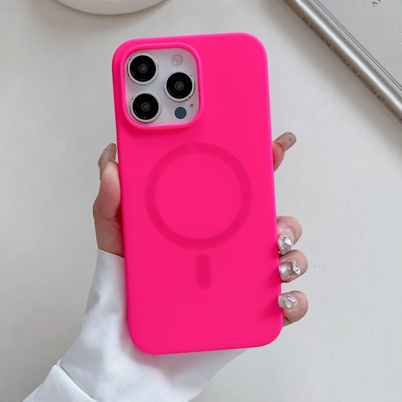 حافظة فاخرة من السيليكون السائل الفلوريسنت المغناطيسي لهاتف Magsafe لهاتف iPhone 16 15 14 13 12 Pro Max Plus غطاء شحن لاسلكي