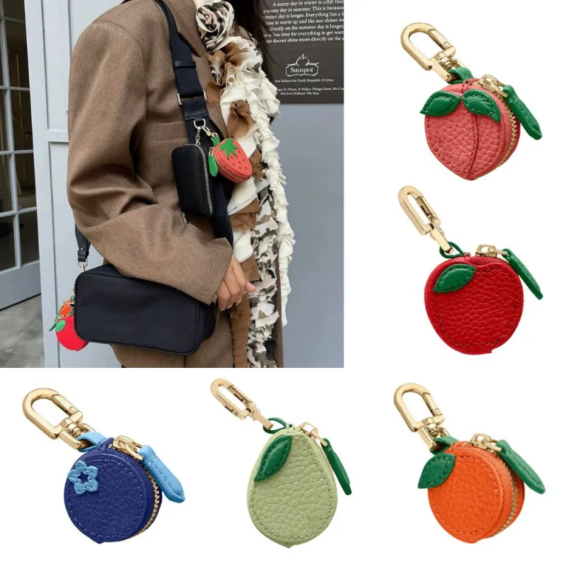 

Avocado Fruit Charm Coin Purse PU Leather Cute Key Chain Mini Pouch Wallet Gift For Girl Women Creative Zipper Fruit Bag Pendant