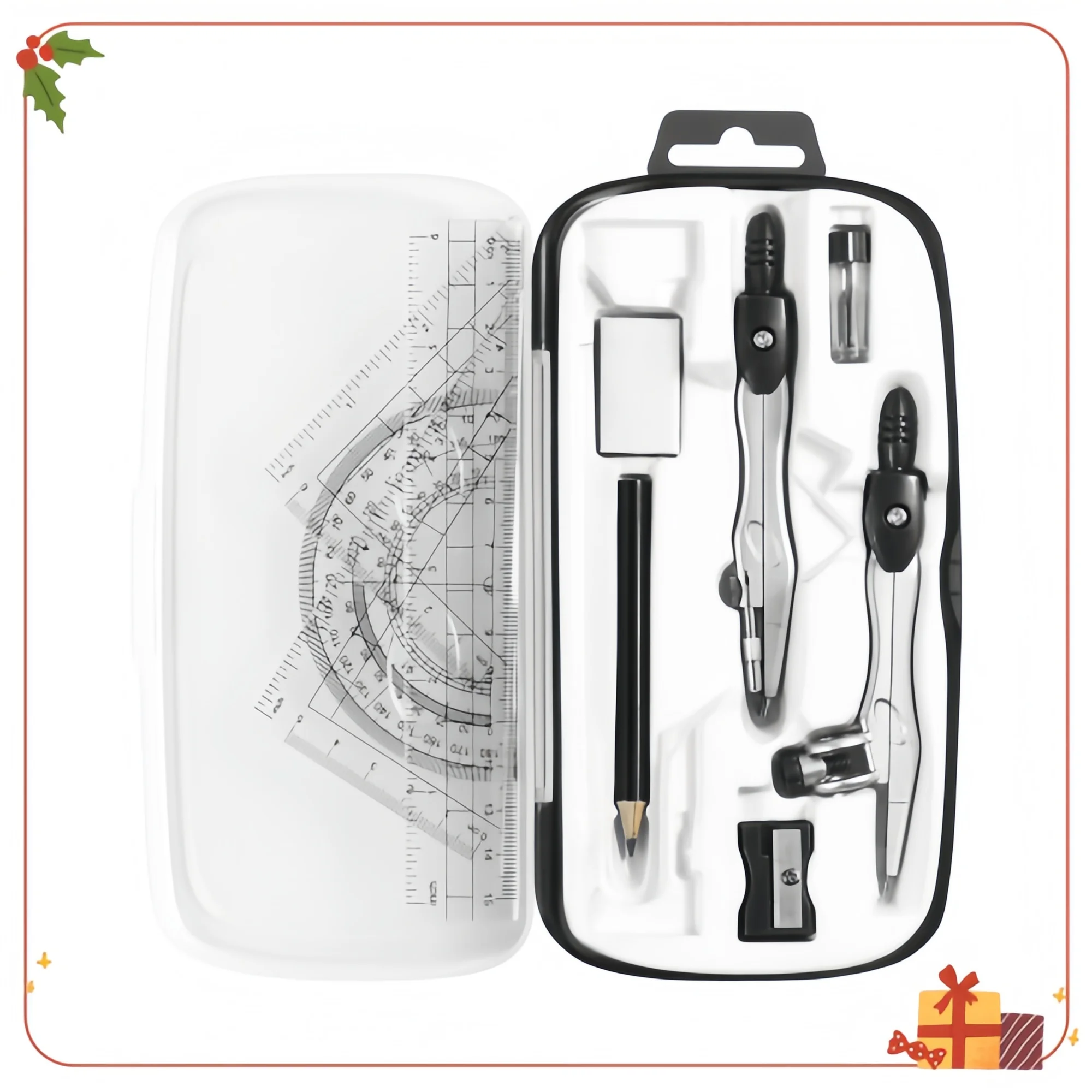 Juego de geometría matemática de 10 piezas negro: con caja de almacenamiento inastillable y brújula