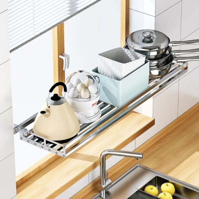 304 Stainless Steel Window Sill Shelf Bowl Rack Dish Rack Pot Rack Wall Mounted Kitchen Drain Rack Storage Rack
