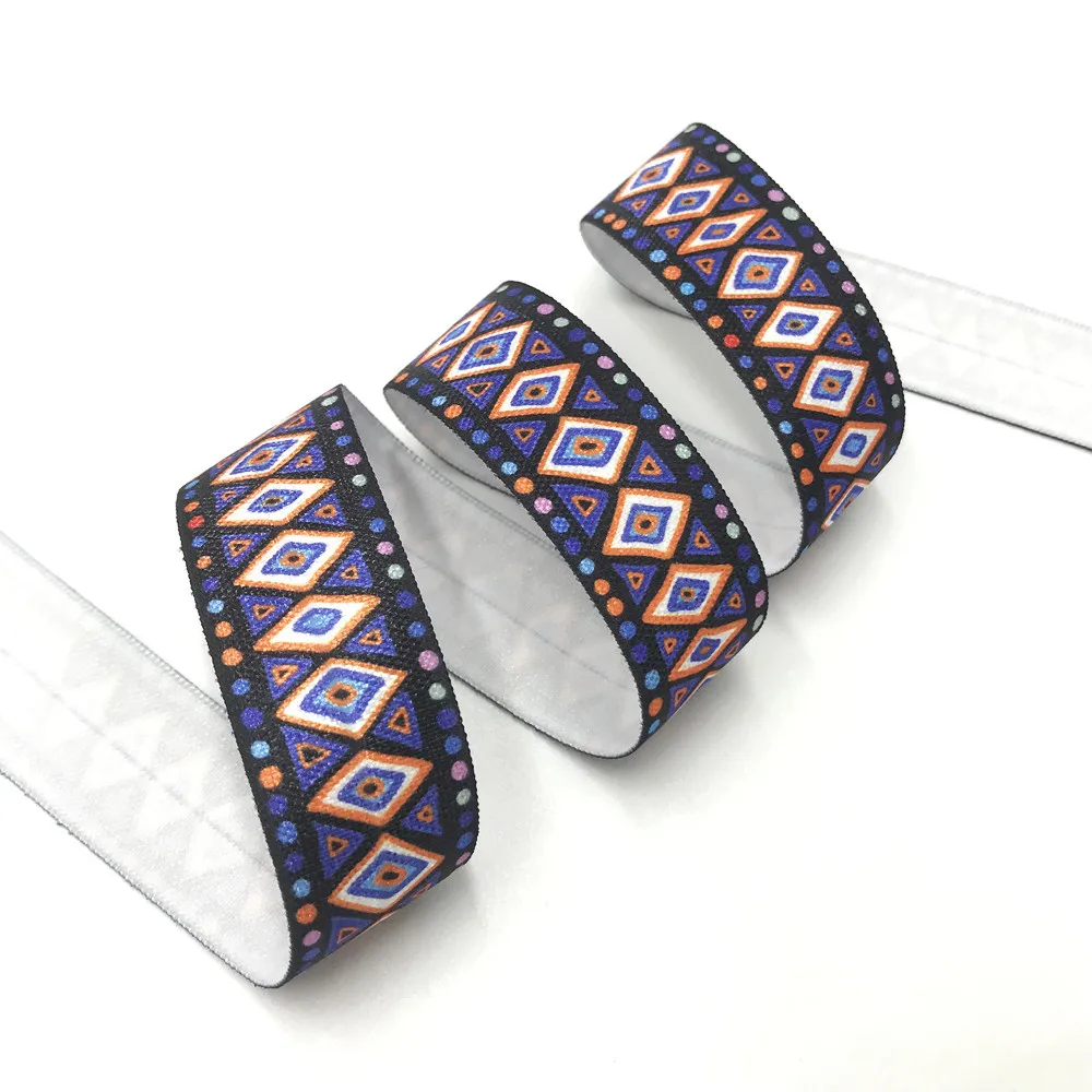 20mm Aztec Geometry Print Fold Over Elastic Stretchy Band DIY Girls Hair Ties Strap Headband Akcesoria Hurtownia