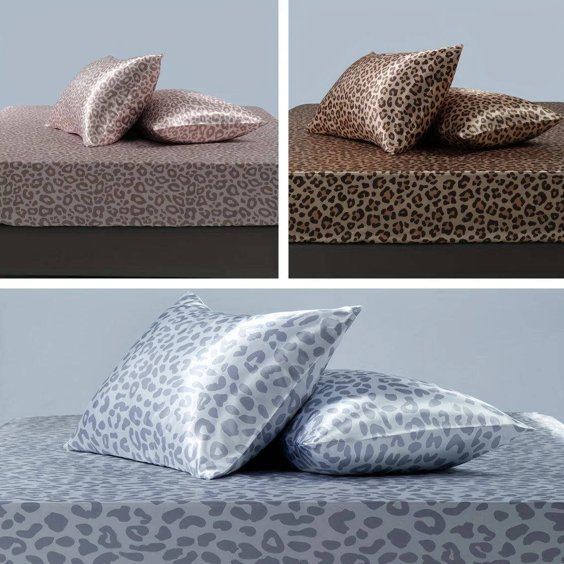 

3-Piece Luxurious Leopard Print Silky Satin Sheet Set - Ultra-Soft & Smooth Bedding for Blissful Sleep - Ideal for Home