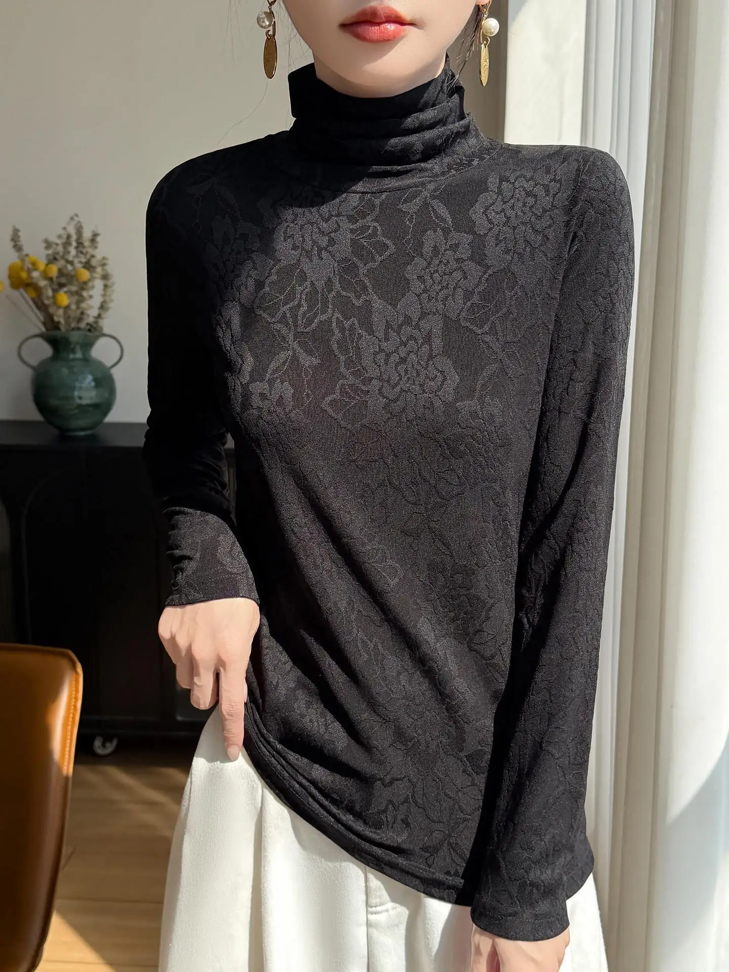 New Chinese Style High Collar Embroidered Base Shirt Women's Elegant Fashionable Top National Style Inner Wear Plumpness