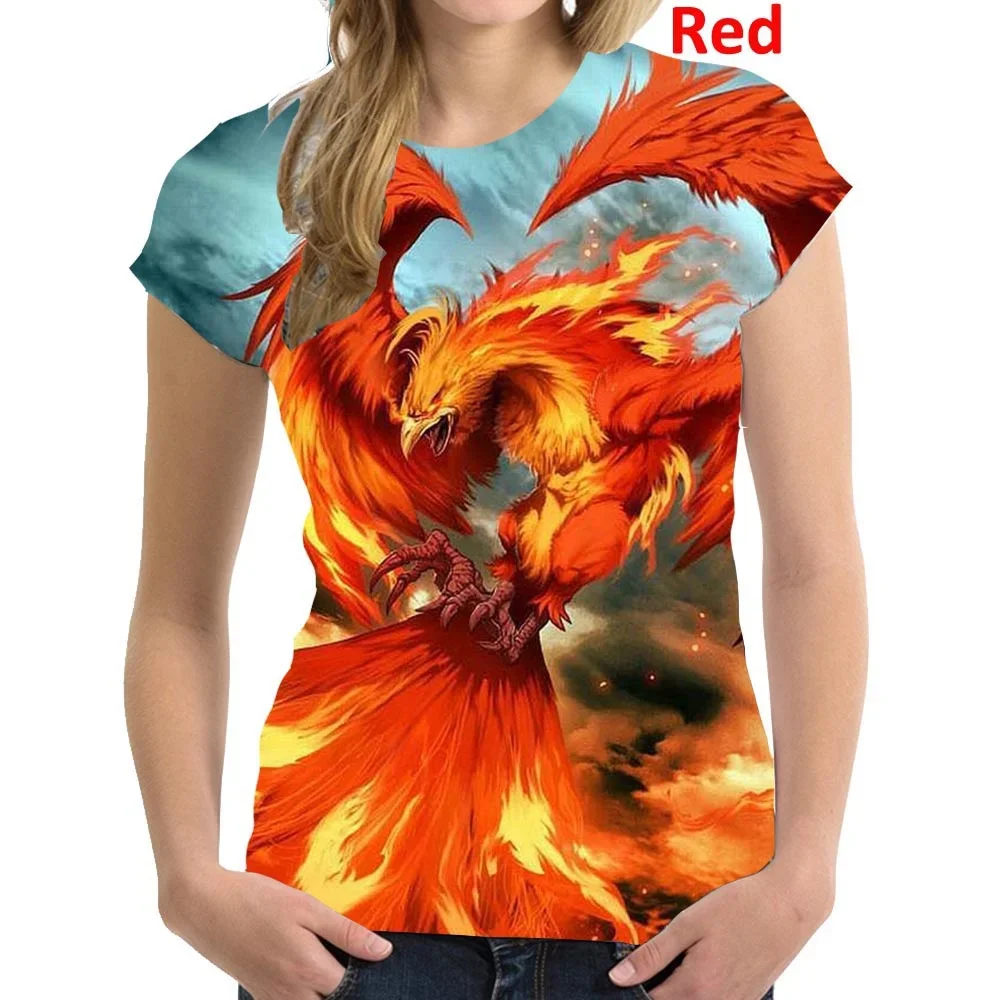 Summer New Women Casual Fire Phoenix/bird 3D Printed T Shirt Women Short Sleeves Tops T Shirt