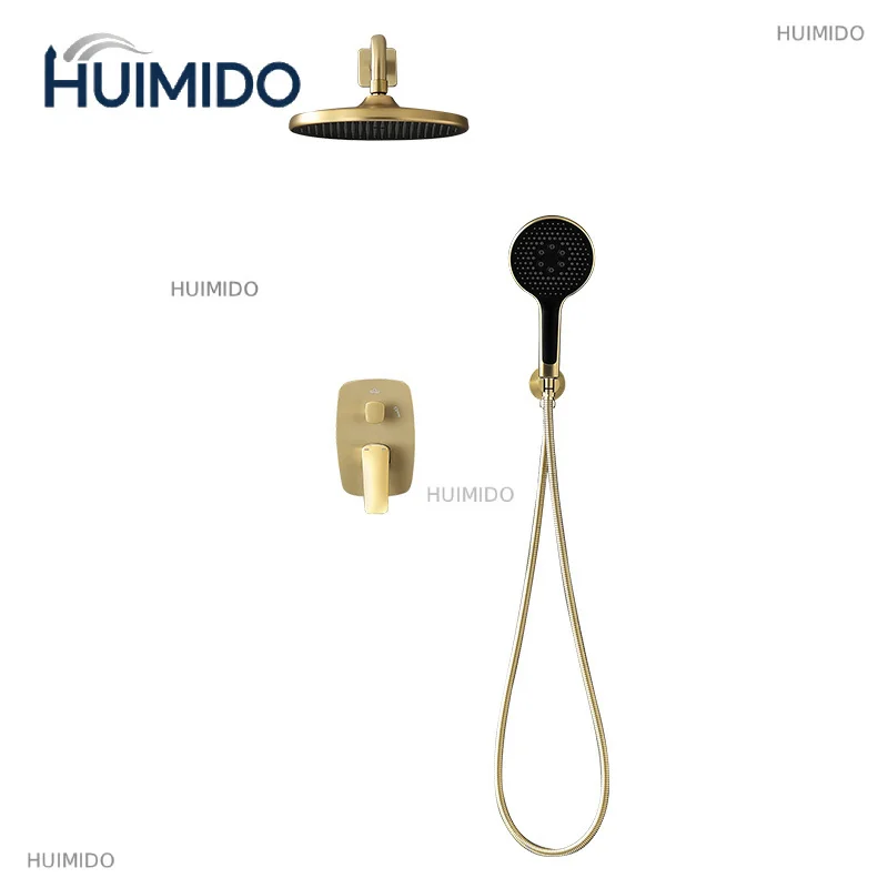 Gold Concealed Shower System Bathroom Shower Faucet Set Embedded Cartridge Faucet Rainfall Shower Mixer Crane Grey Chrome
