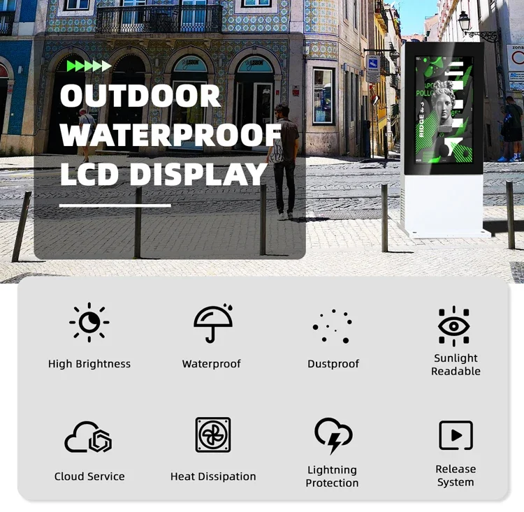 55 75 86 inch outdoor digital signage water proof touchscreen display lcd outdoor advertising totem