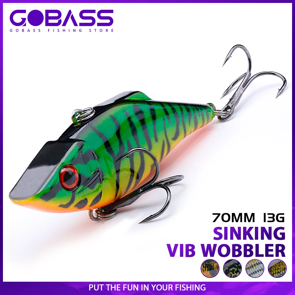 GOBASS Sinking Rattling VIB Fishing Lure 70mm 13g Long Casting Vibration Lipless Crankbait Artificial Hard Bait Winter Tackle