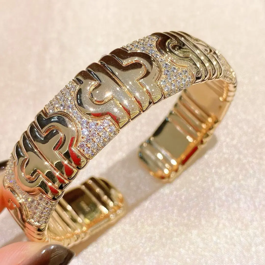 KQDANCE 16mm Band 925 Silver High Carbon Diamond Elastic Wide Cuff Bangle Bracelets For Women Or Men Gold Plated Fine Jewelry