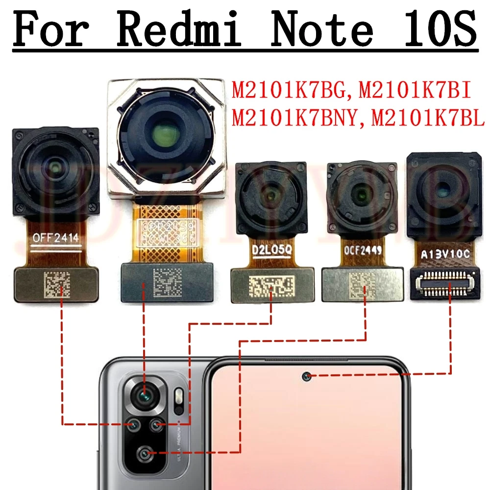 Rear Front Camera For Xiaomi Redmi Note 10S Frontal Selfie Facing Main Wide Back Camera Module Flex Cable Replacement