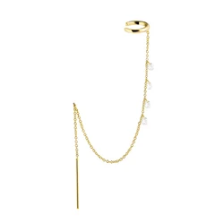Aide 925 Sterling Silver Crystal Long Chain Tassel Ear Cuff for Women Girl Zircon Clip Earrings Elegant Piercing Party Jewelry