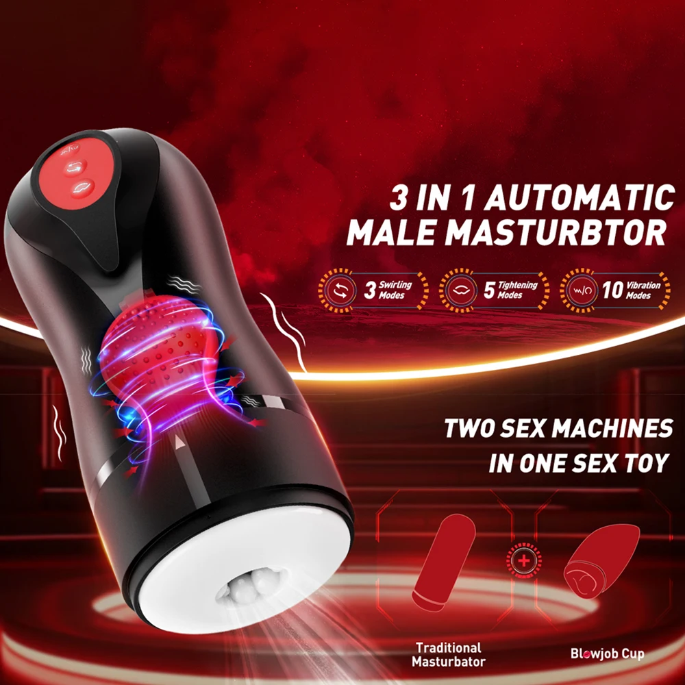 Automatic Male Masturbator 3 Swirling 5 Tightening 10 Vibration Mode Penis Training Pussy Pocket Blowjob Stroker Sex Toy for Men