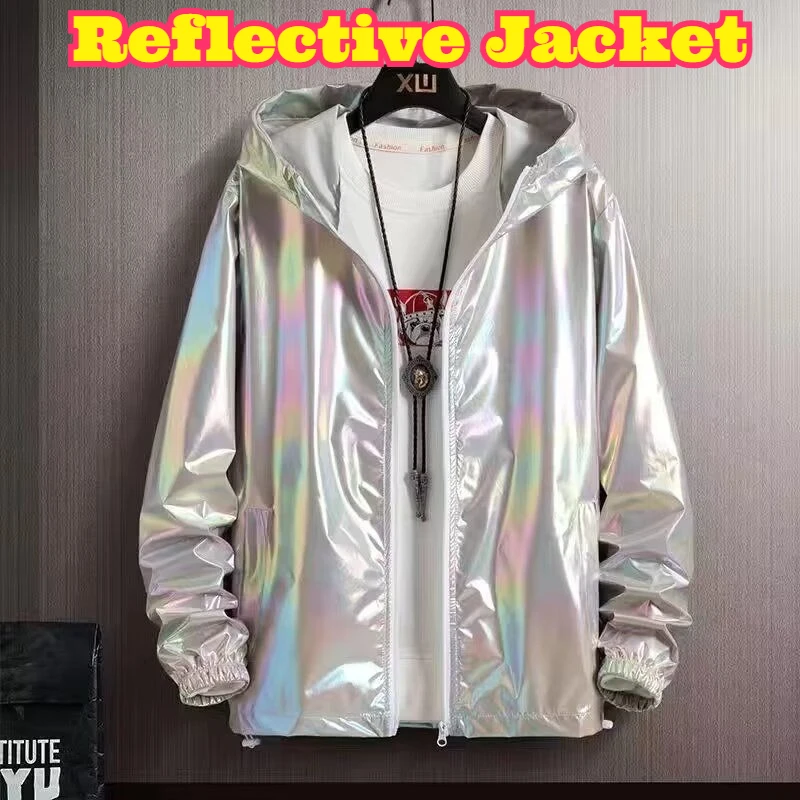 

Men Summer Ice Silk Sun Protection Jacket Thin UV Protection Reflective Shiny Lightweight Breathable Fashion Trendy Casual Slim
