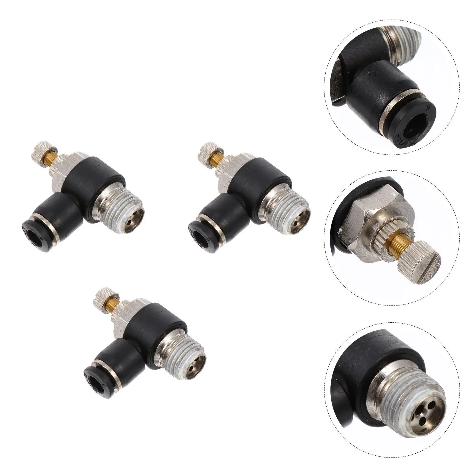 3Pcs Air Flow Control Valves Pneumatic Control Adjusters Black Air Line Fittings for Efficient Safe Adjustment of Pneumatic