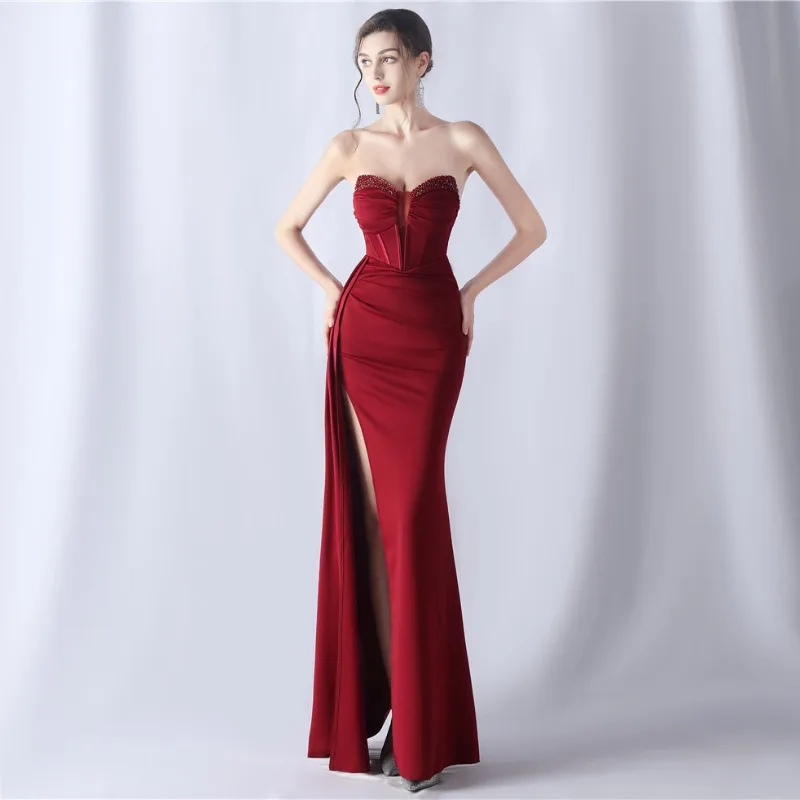 Wakuta Temperament Sheath Waist Fishbone Dress Sexy Side Split Bridal Banquet Wedding Vestidos Evening Formal Gowns Robe Argent