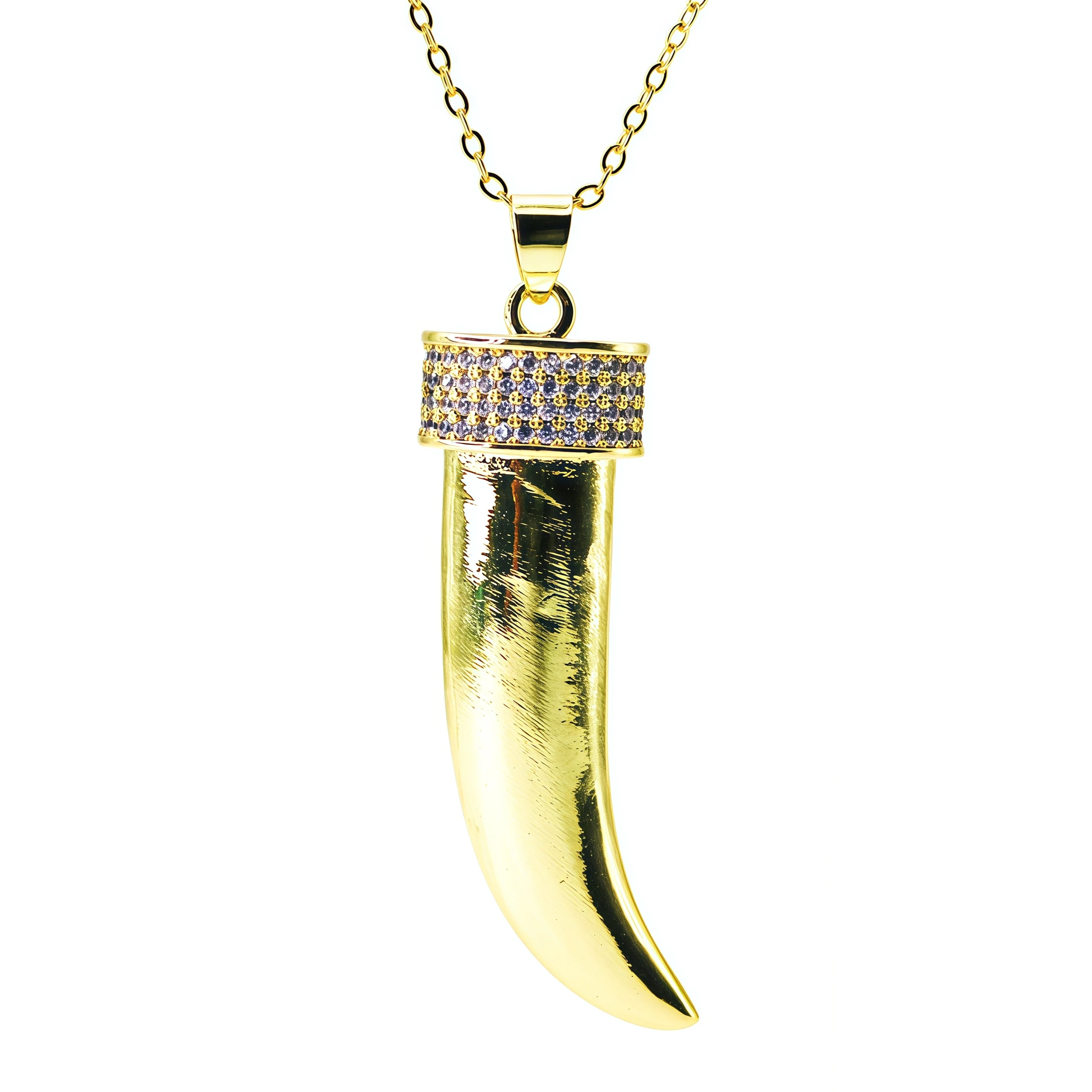 Gold Plated Multi Style Tusk Horn Pendant Necklace Iced Out CZ Enamel Animal Tooth Amulet Hip Hop Fashion Jewelry for Men Women