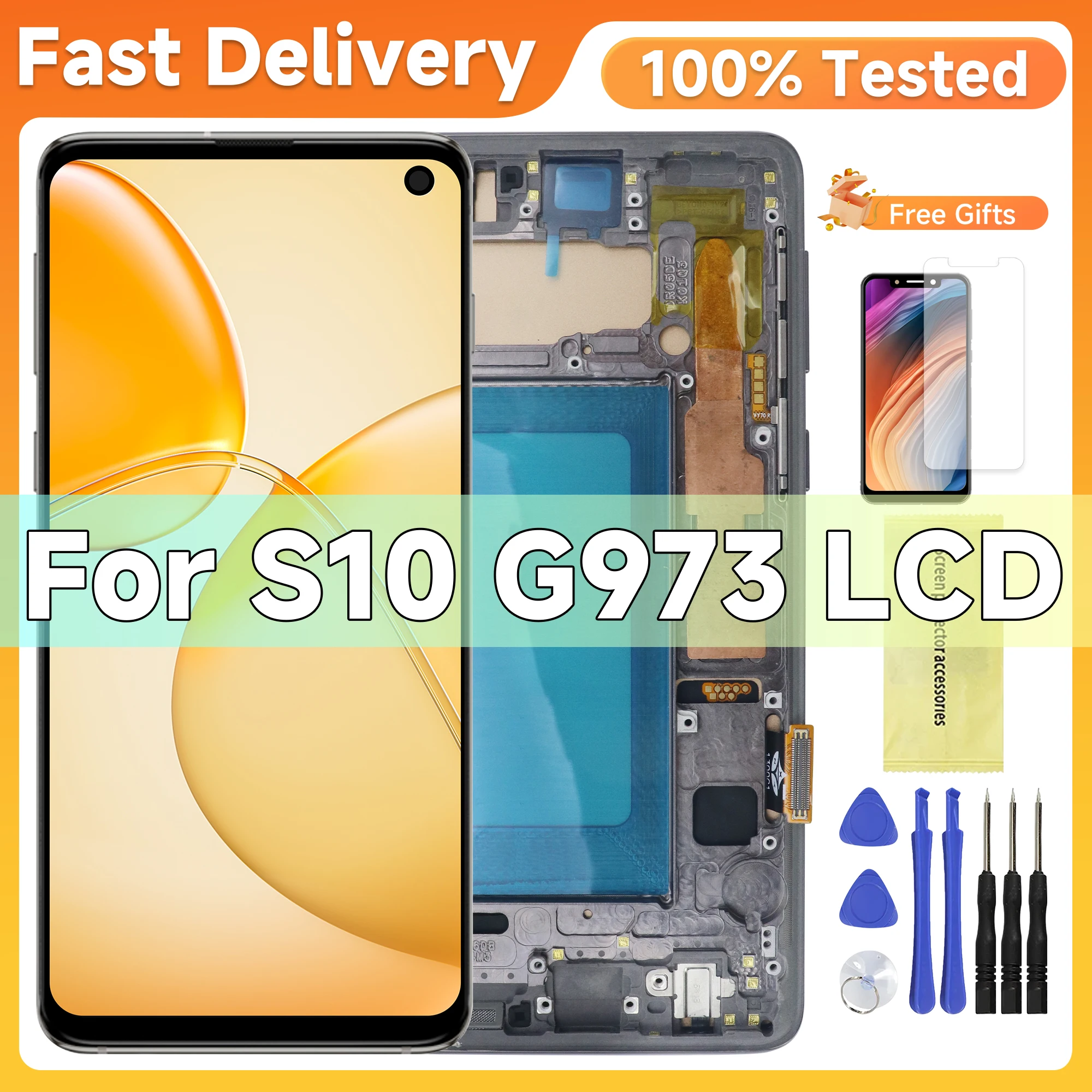 

TFT Quality For Samsung S10 G973F/DS G973U G973 SM-G973 LCD Display Touch Screen with Frame, For Galaxy S10 LCD