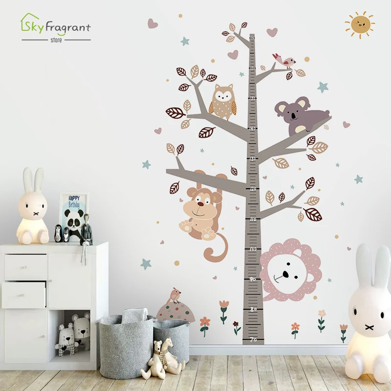 Child Height Stickers Creative Wall Sticker Cartoon Animals Bedroom Wall Decor Home Decor Self-adhesive Kids Room Decoration