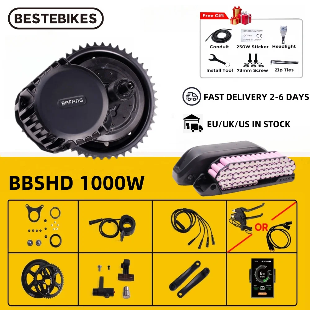 Bafang Ebike 48/52V 1000W BBSHD BBS03 Mid Drive Motor Electric Bike Bicycle Conversion Kit with 48/52V17.5ah Lithium Battery