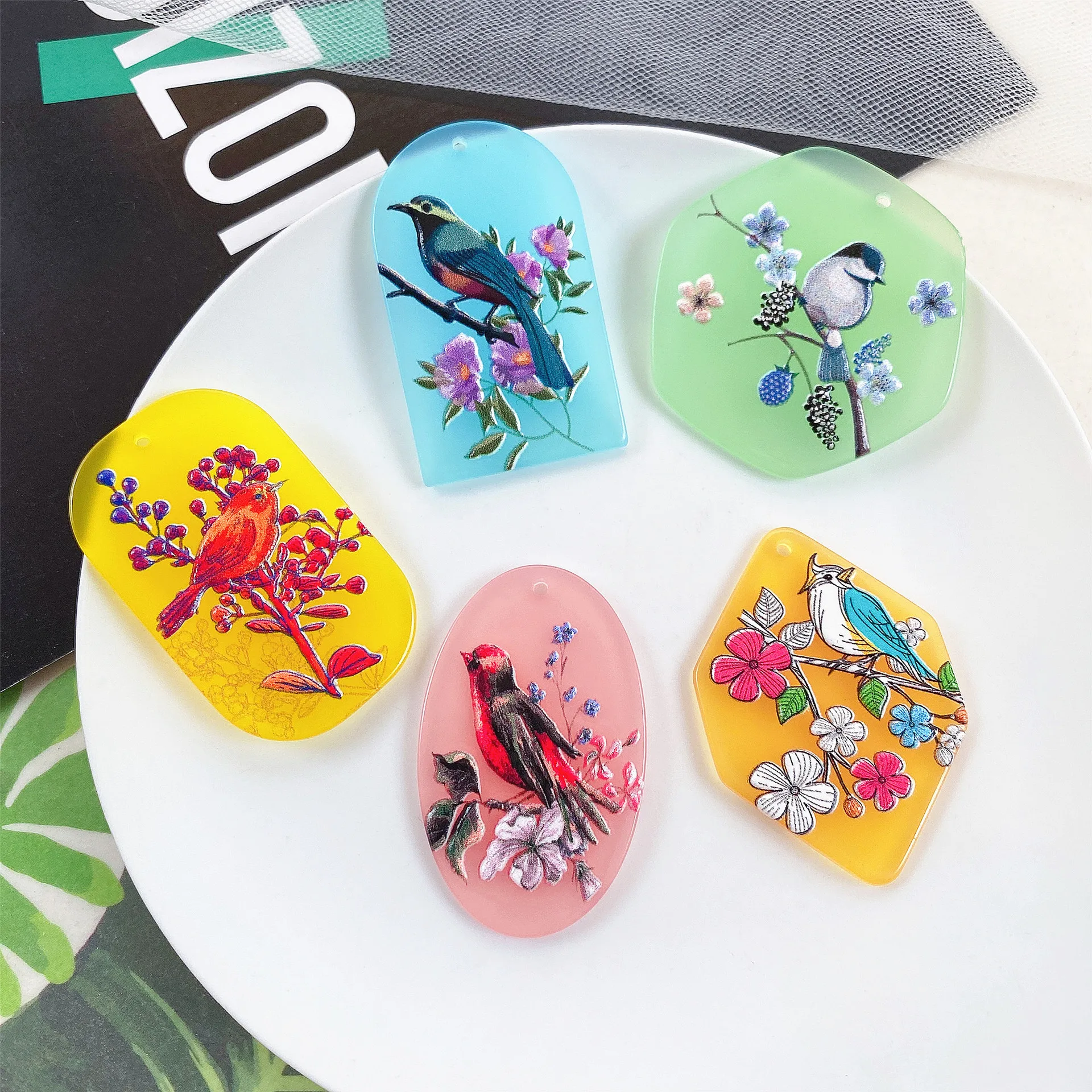 10pcs Round Pendants Handmade Necklace Earrings Acrylic Flower Pendant Charms for Diy Jewelry Making Findings Accessories