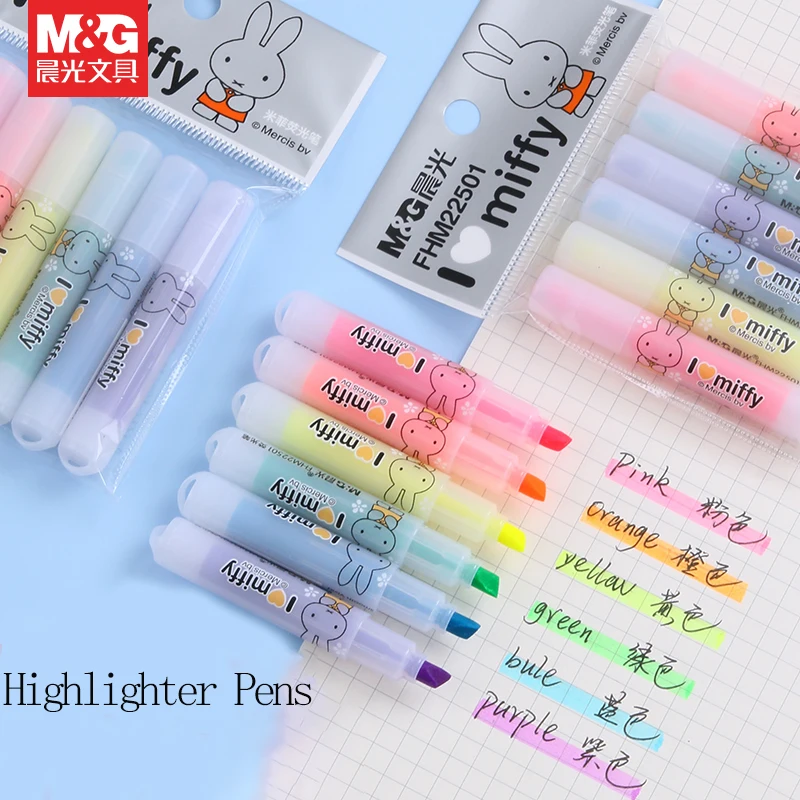 M&G Highlighter Marker Angled Tip Design Candy-Colored Portable Highlighter Smooth Writing Dual-Use for Students and Office
