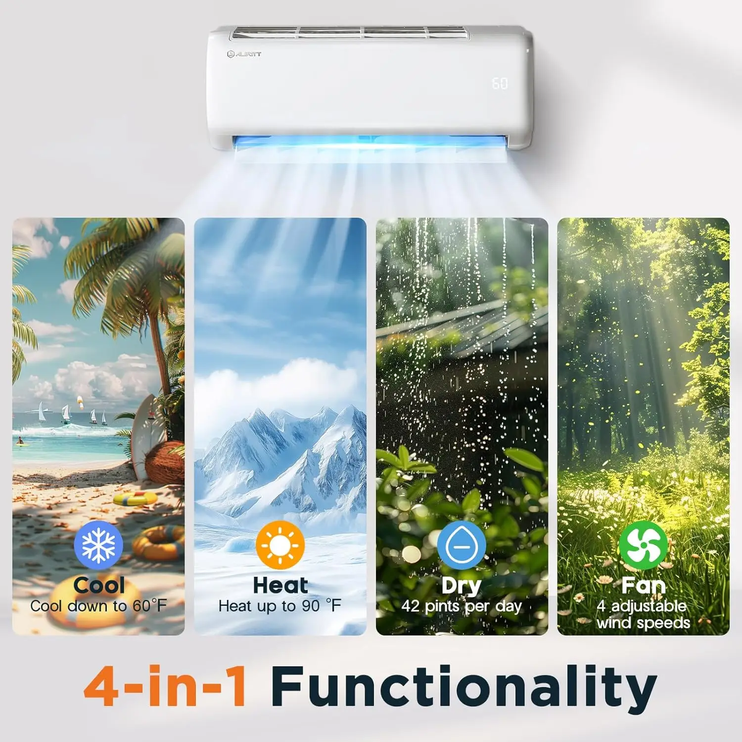 24000 BTU Mini Split Air Conditioner Heat Pump, SEER2 21, 208-230V, Inverter AC with Wi-Fi Smart Control, Voice, Custom