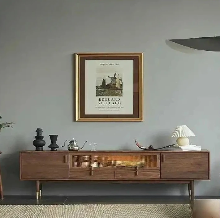 

Y Nordic solid wood TV cabinet coffee table combination modern living room home black walnut TV cabinet