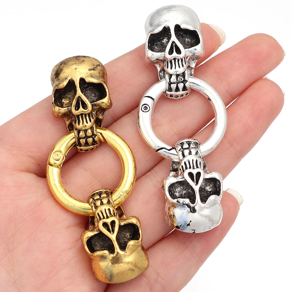 1 Pc Hole Skull Clasp Connetctor Skull Spring Link Buckle Bracelet  Ring 25x60mm for Leather Cord DIY Necklace Jewelry Making