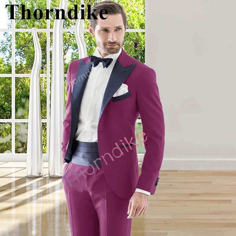 

Thorndike New Designs Pointed Lapels Blazers Groomsmen Wedding Prom Men's Suits Single Breasted Terno Masculino Two Piece