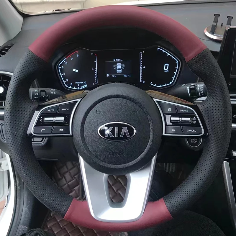 For Kia K5 Optima 2019 forte s 2019 Cee\'d Ceed 2019 Customized non-slip hand-stitched Leather Steering Wheel Cover