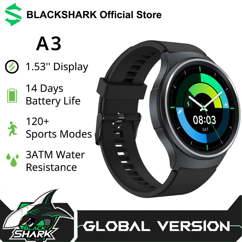 Global Version Black Shark A3 1.53'' Display 14 Days Battery Life 3ATM Health Monitoring Over 120+ Sports Modes 240 Watch Faces