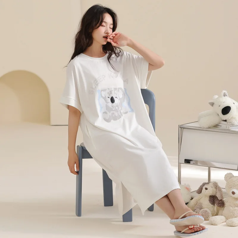 

Pure Cotton Short Sleeved Nightgown for Women 2026 Summer Fashionable Mid To Long Style Sweet Elegant Temperament Sleepwear New