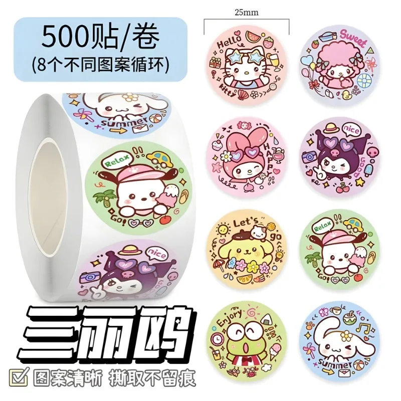 500Pcs Kawaii Sanrio Hellokitty Kuromi Cinnamoroll Cute Sticker Anime Cartoon Halloween DIY Decoration Roll Sticker Reward Gift