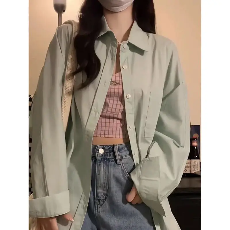 

Long Sleeve Shirts Womens Satin Button Down Tops Lantern Sleeves Slim Fit Pleated Hem Feminine College Style Spring Clothing