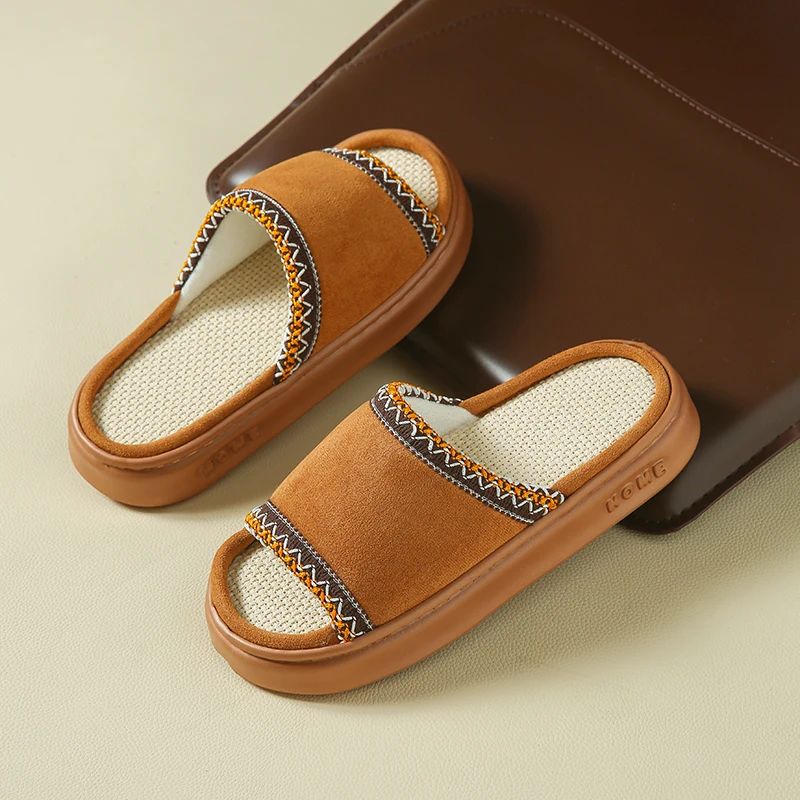 Hemp Casual Women's Slippers Home Spring Summer Luxury Designer Woman Shoes Flat Fashion Indoor Footwear Elegant Platform Slides