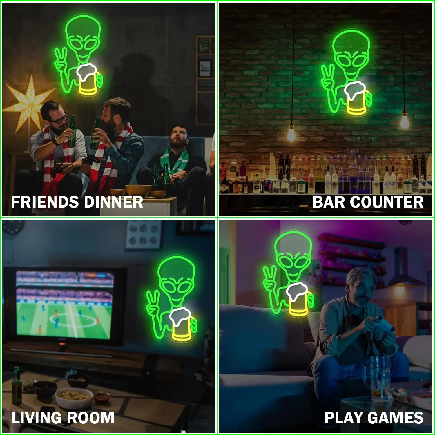 Enseigne au néon extraterrestre vert à intensité variable, enseigne lumineuse LED, chambre à coucher, salle de jeux, bar, bière, pub, hip hop