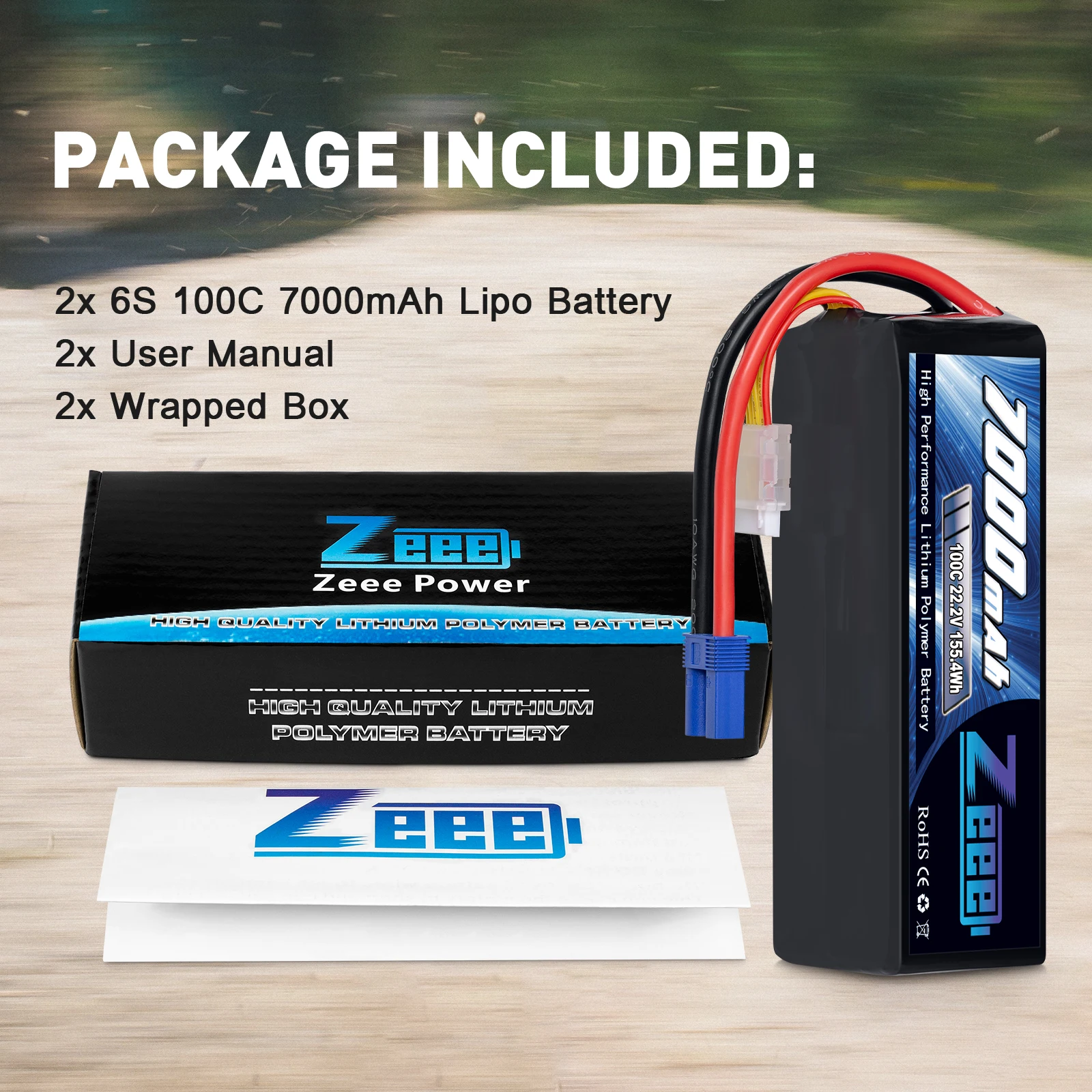 Bateria Zeee-Lipo com Plugue EC5, Peças de Bateria para Carro RC, Caminhão, Tanque, Racer, Hobby, Zangão FPV, 4S, 6S, 22,2 V, 100C, 7000mAh, Softcase, 2PCs